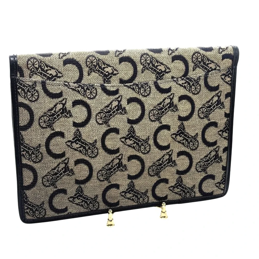 Celine Vintage Canvas Leather Trimmed Clutch Bag Monogram blue cream tan - Picture 4 of 11